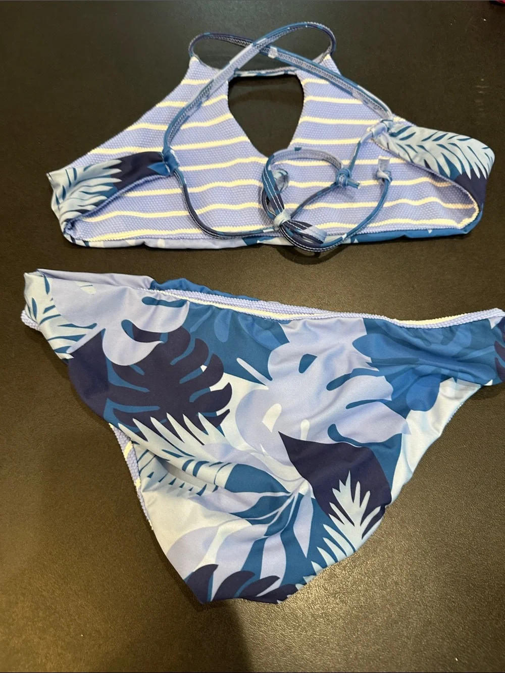 Blue Floral reversible Swim Set